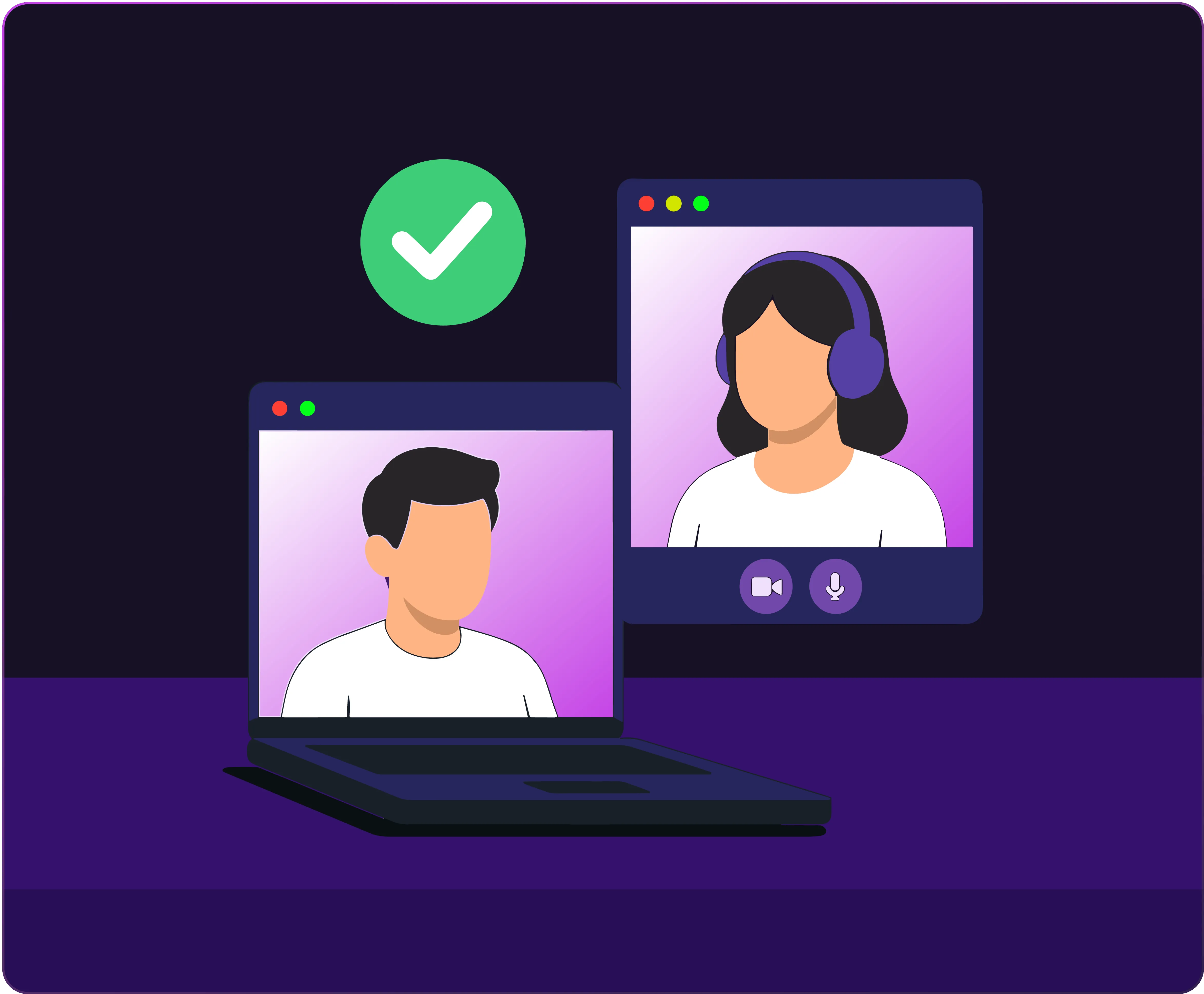 Illustration showing two people video chatting online